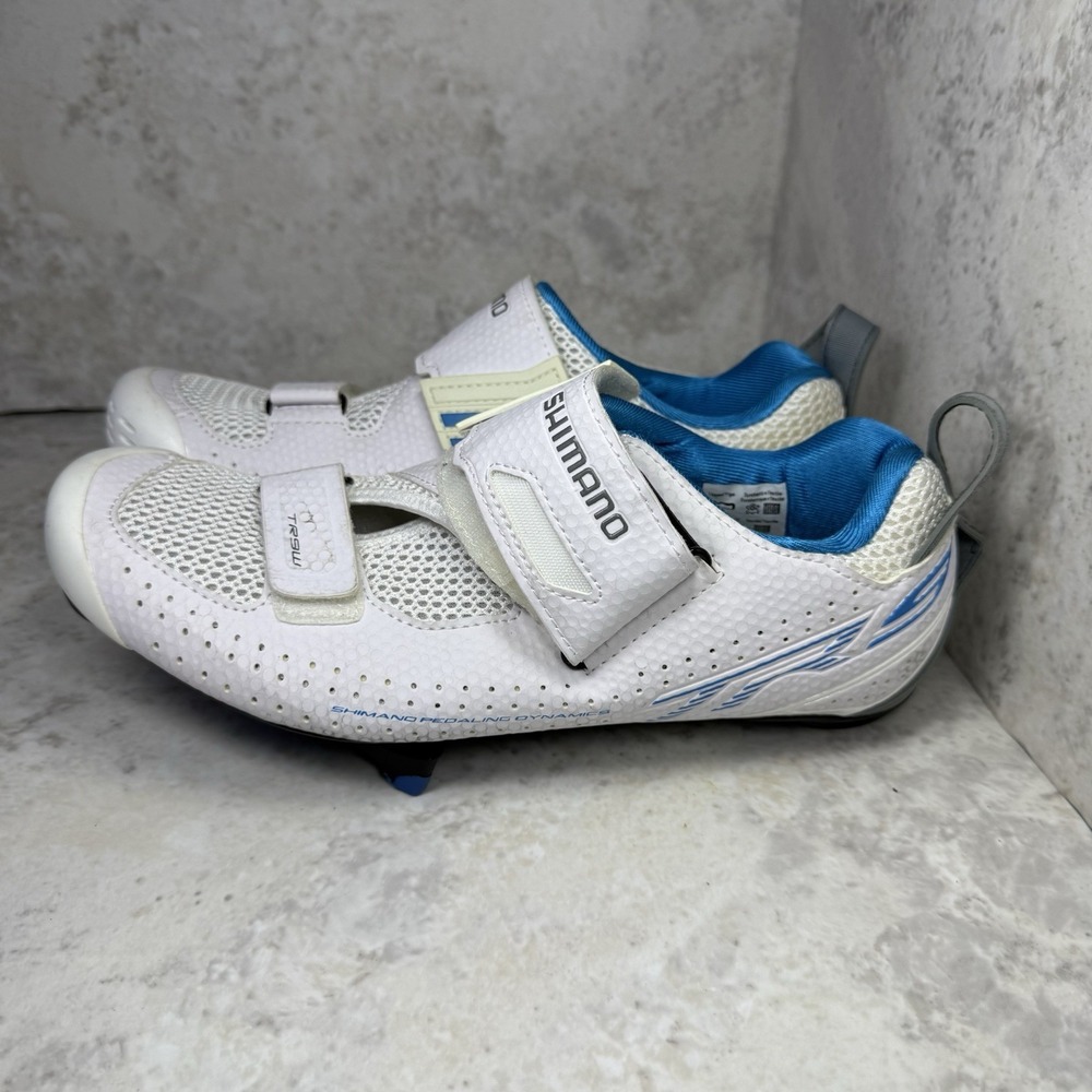 Shimano TR9 SH-TR900W Womens 9.5 Triathlon Cycling Shoes White Blue Carbon